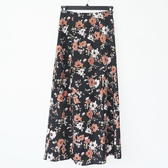Forever 21 Dresses & Skirts - NWOT F21 Floral Open Slit Maxi Skirt Black/Orange